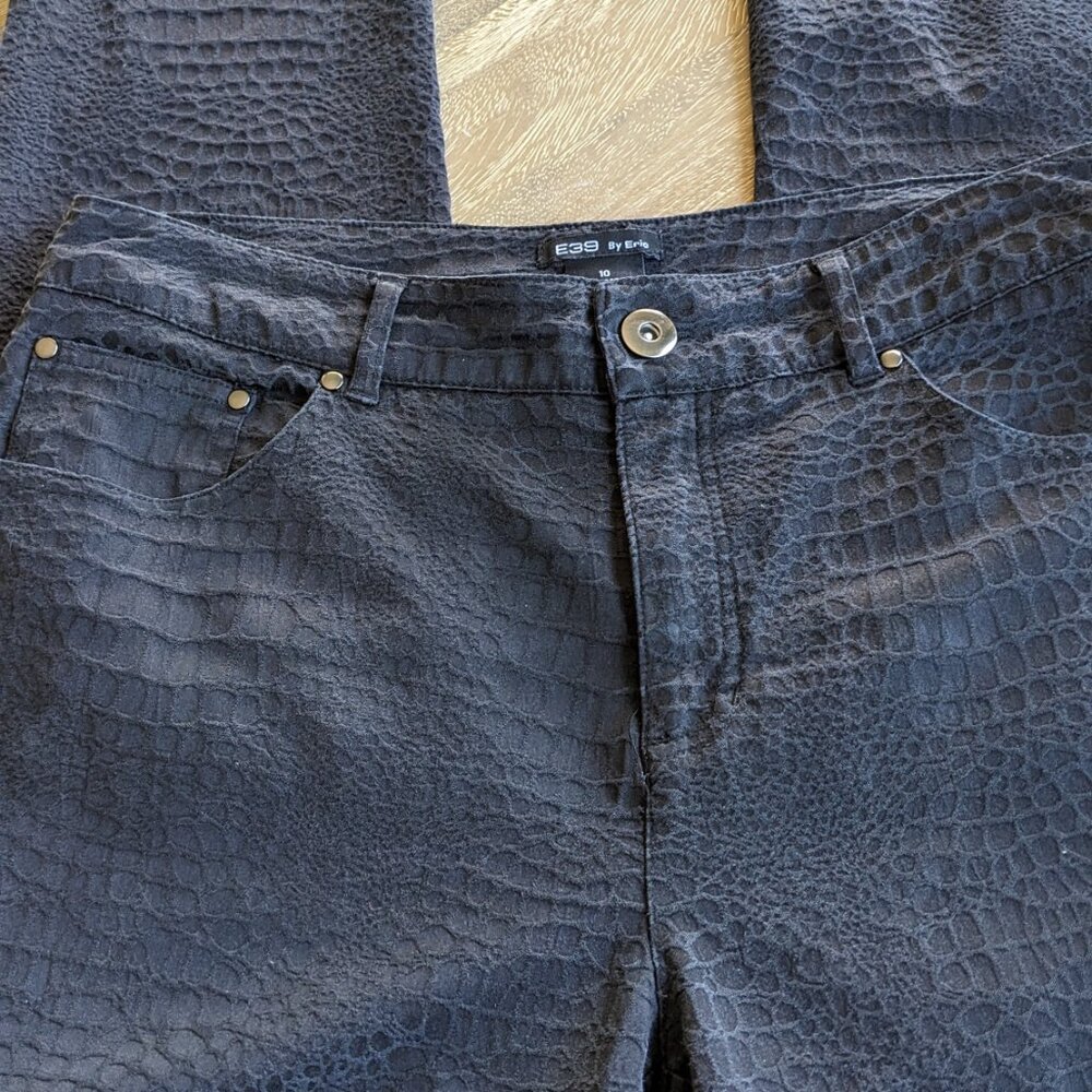 E39 By Eric, Alligator Print High Rise Straight Leg Black Pants, Size 10